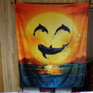 50x60  super soft / plush throw blanket / sun with dolphin smile, smiley face